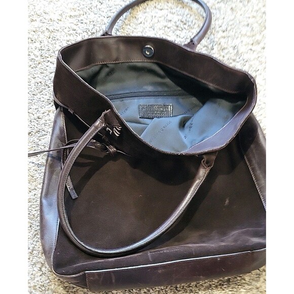 Vtg Press & Bastyan Italian Leather suede Dark Brown Tote Bag Large Rare EUC - Picture 4 of 16